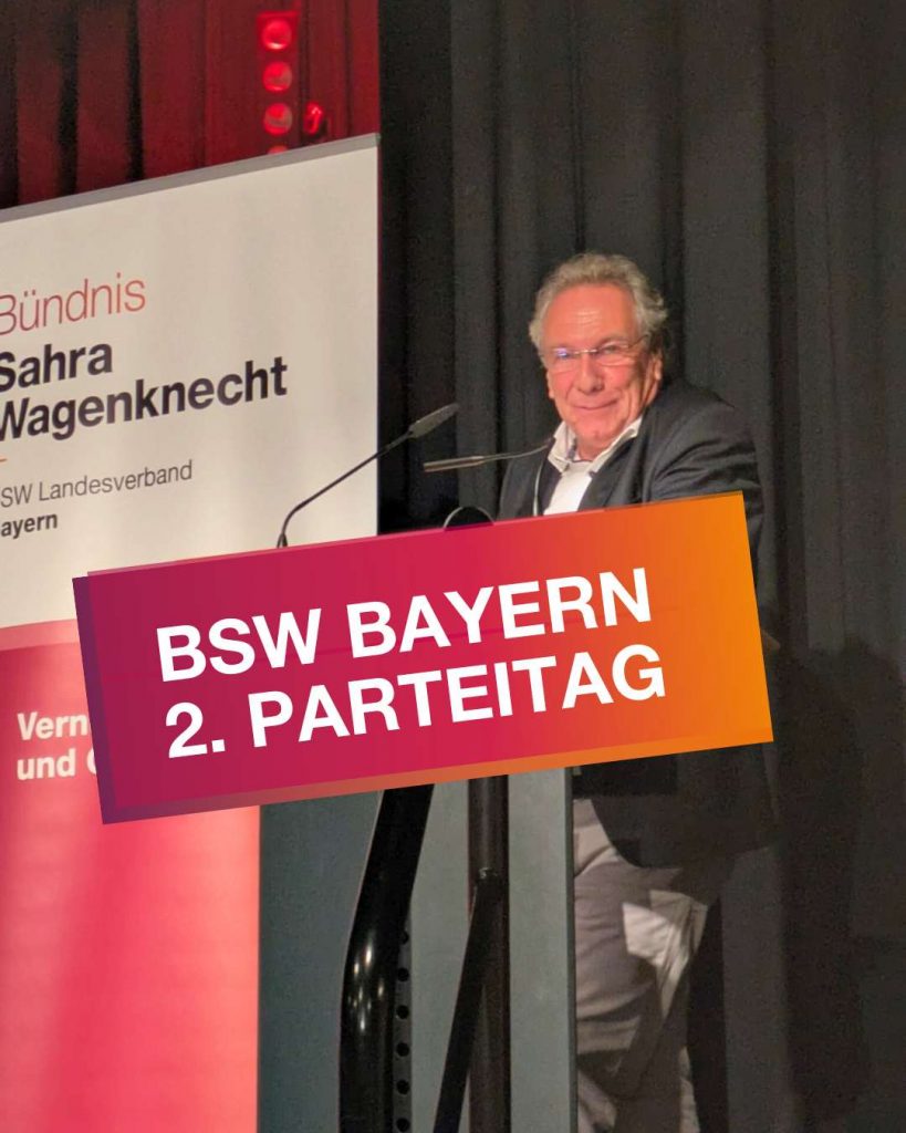 Klaus Ernst an Rednerpult, BSW BAyern 2. Parteitag